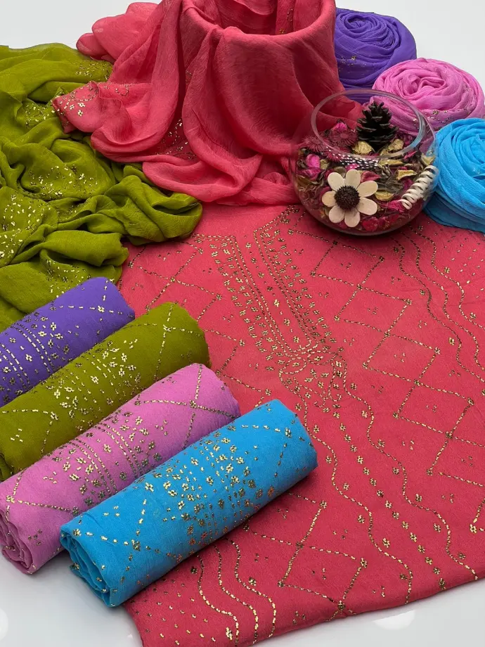 Chiffon Handmade Mukesh Gala & Kaliyan Style Shirt & Mukesh Work Dupatta 2Pcs Dress